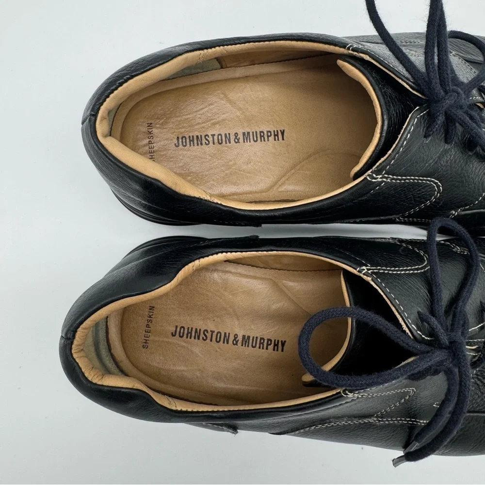 Johnston & Murphy Shuler Black Leather Bicycle Toe Derby Shoe Size 13 M